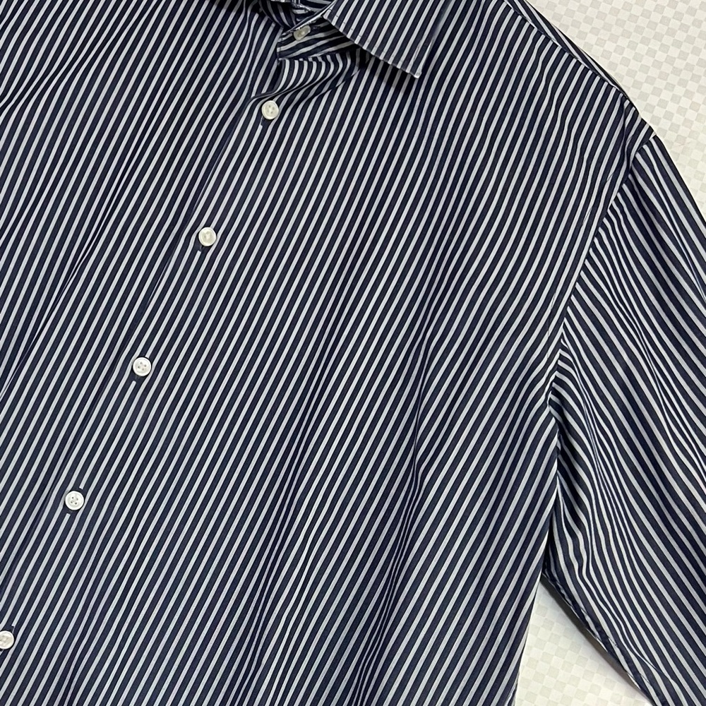 Men's HUGO BOSS Blue White Striped Dress Shirt 17 34/35 Regular Fit